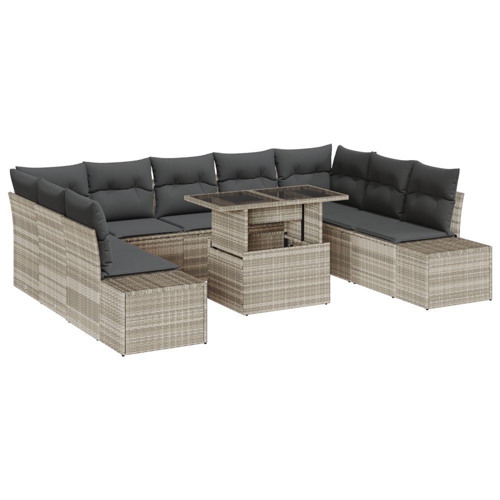 vidaXL Set de canapele pentru grădină cu pernă 10 pcs Gri deschis