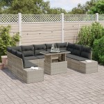 vidaXL Set de canapele pentru grădină cu pernă 10 pcs Gri deschis