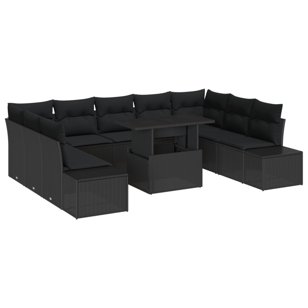 vidaXL Set de canapele pentru grădină 10 pcs Negru 100 x 55 x 73 cm