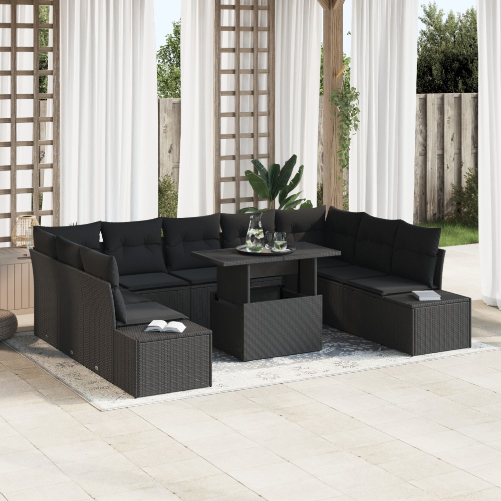 vidaXL Set de canapele pentru grădină 10 pcs Negru 100 x 55 x 73 cm