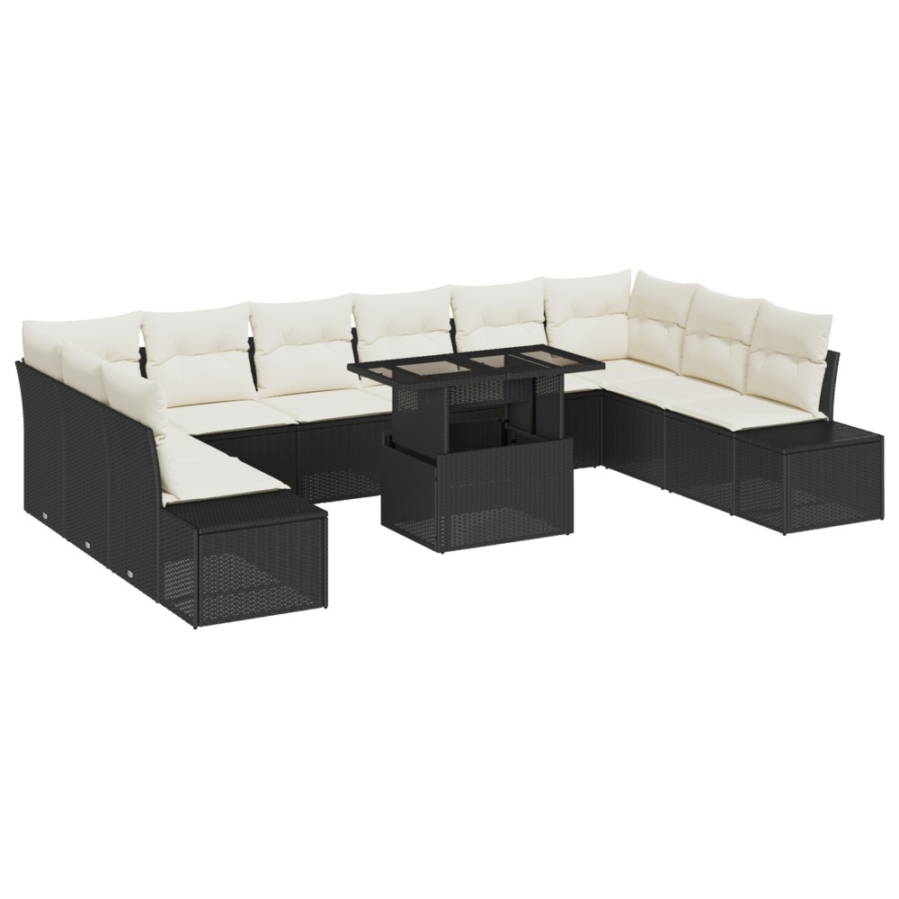 vidaXL Set de canapele pentru grădină cu pernă 11 pcs negru și crem