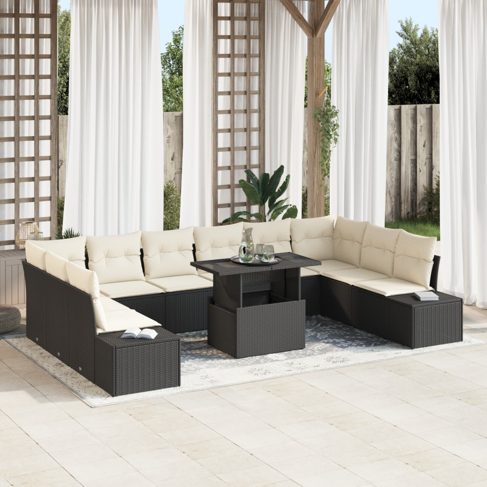 vidaXL Set de canapele pentru grădină cu pernă 11 pcs negru și crem