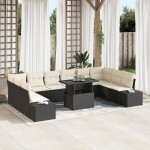 vidaXL Set de canapele pentru grădină cu pernă 11 pcs negru și crem