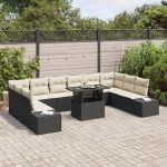 vidaXL Set de canapele pentru grădină cu pernă 11 pcs negru și crem