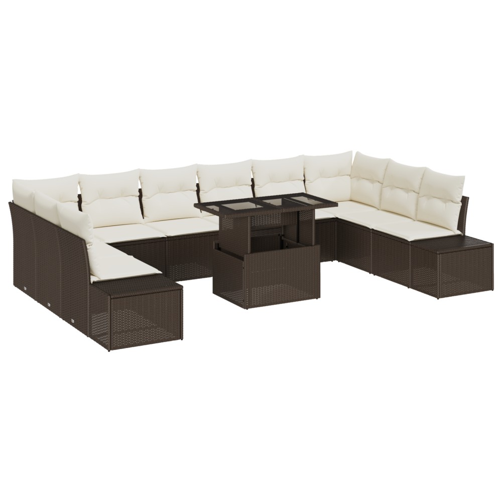 vidaXL Set de canapele pentru grădină cu pernă 11 pcs maro și crem