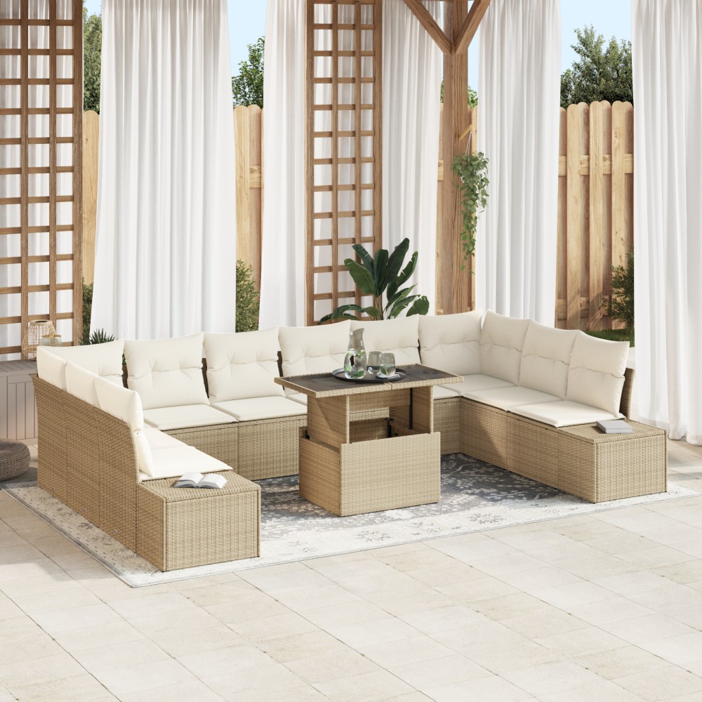vidaXL Set de canapele pentru grădină cu pernă 11 pcs bej și crem