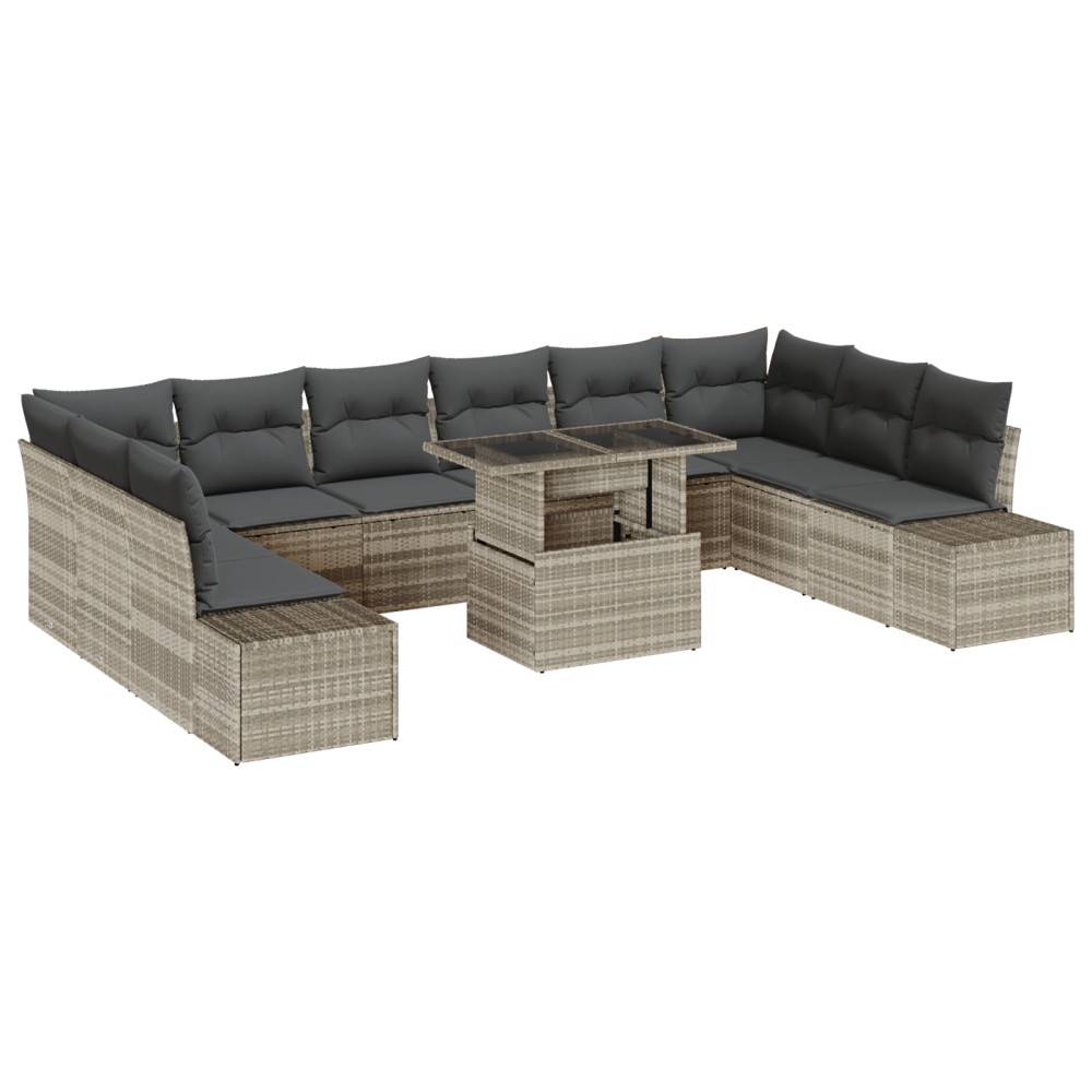 vidaXL Set de canapele pentru grădină cu pernă 11 pcs Gri deschis