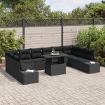 vidaXL Set de canapele pentru grădină 11 pcs Negru 100 x 55 x 73 cm