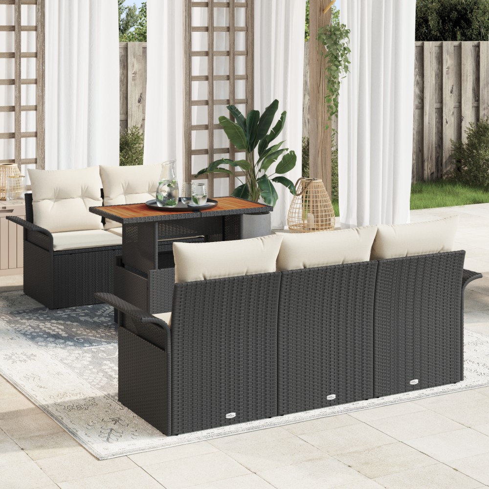vidaXL Set de canapele pentru grădină cu pernă 6 pcs negru și crem