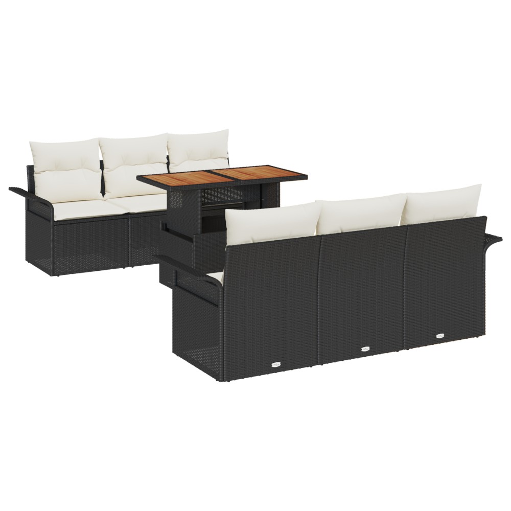 vidaXL Set de canapele pentru grădină cu pernă 7 pcs negru și crem