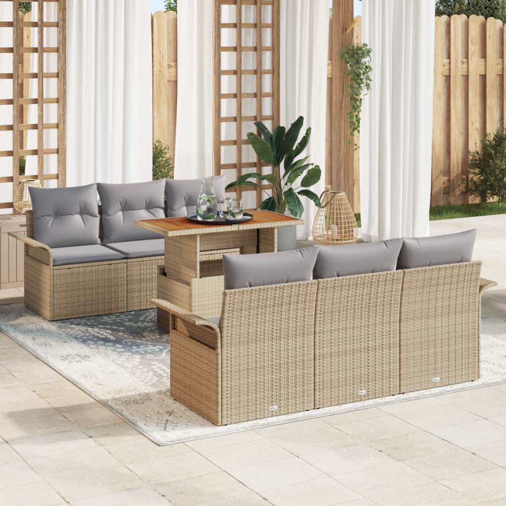 vidaXL Set de canapele pentru grădină 7 pcs bej și gri deschis