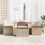 vidaXL Set de canapele pentru grădină cu pernă 7 pcs bej și crem vidaXL Set de canapele pentru grădină cu pernă 7 pcs bej și crem