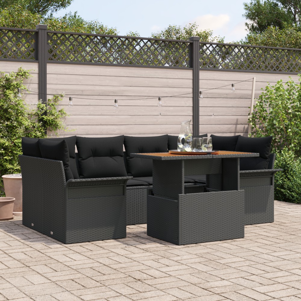 vidaXL Set de canapele pentru grădină 7 pcs Negru 100 x 55 x 73 cm