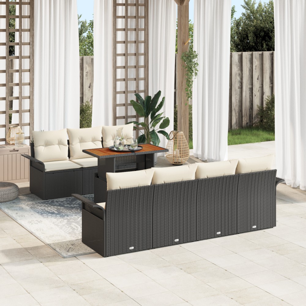 vidaXL Set de canapele pentru grădină cu pernă 8 pcs negru și crem