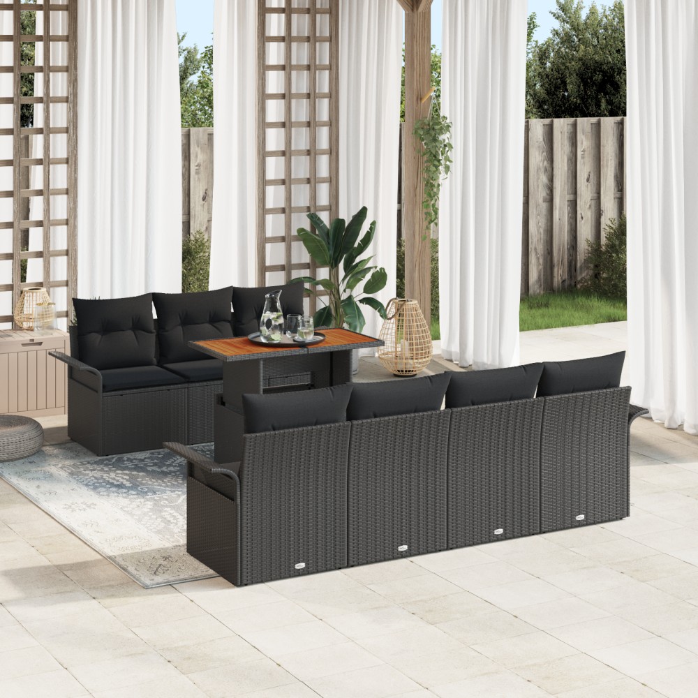 vidaXL Set de canapele pentru grădină 8 pcs Negru 100 x 55 x 73 cm