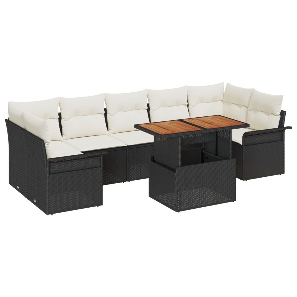 vidaXL Set de canapele pentru grădină cu pernă 8 pcs negru și crem