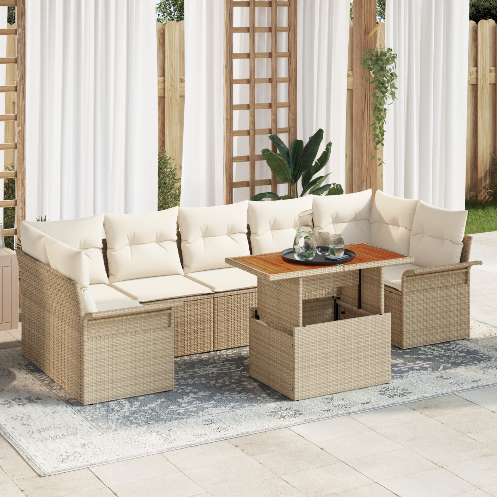 vidaXL Set de canapele pentru grădină cu pernă 8 pcs bej și crem
