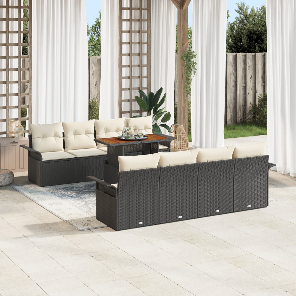 vidaXL Set de canapele pentru grădină cu pernă 7 pcs negru și crem
