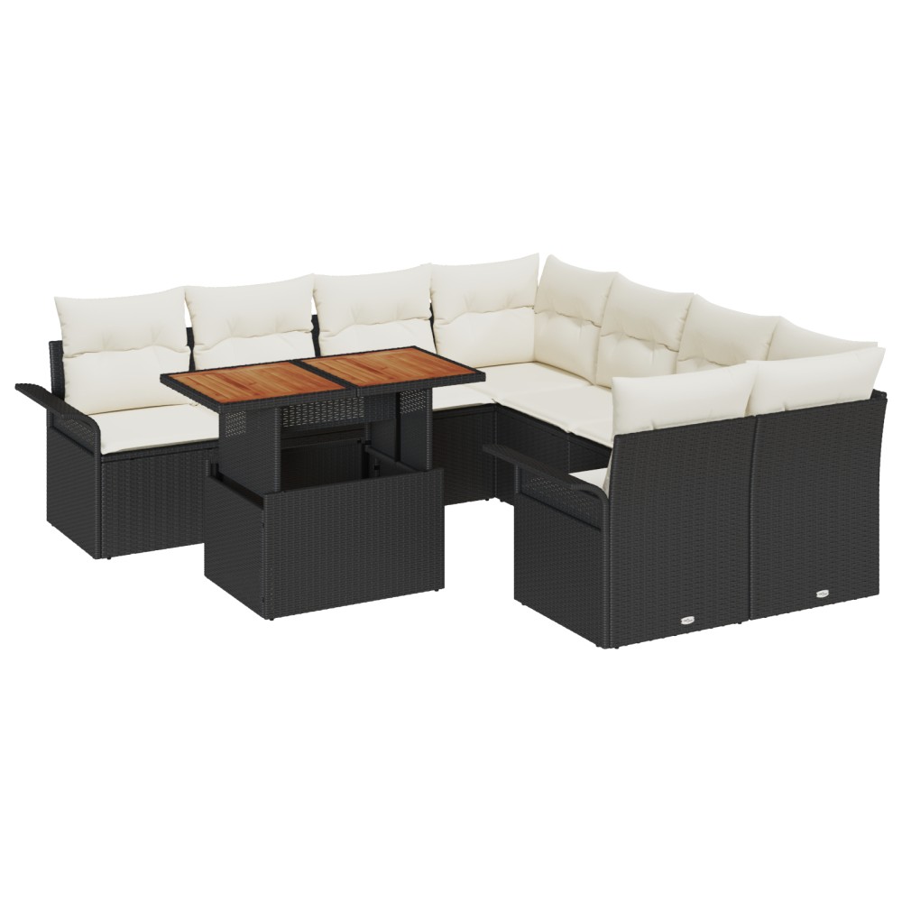 vidaXL Set de canapele pentru grădină cu pernă 9 pcs negru și crem