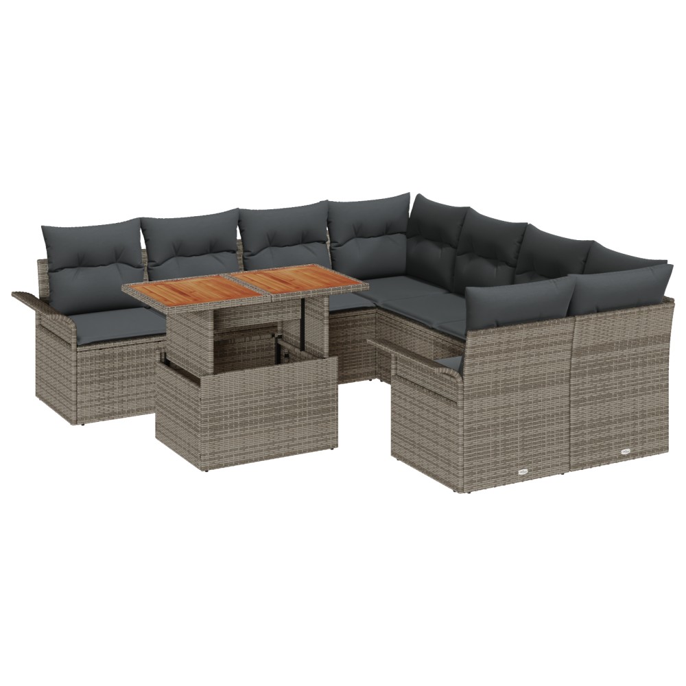 vidaXL Set de canapele pentru grădină cu pernă Manual 9 pcs Gri
