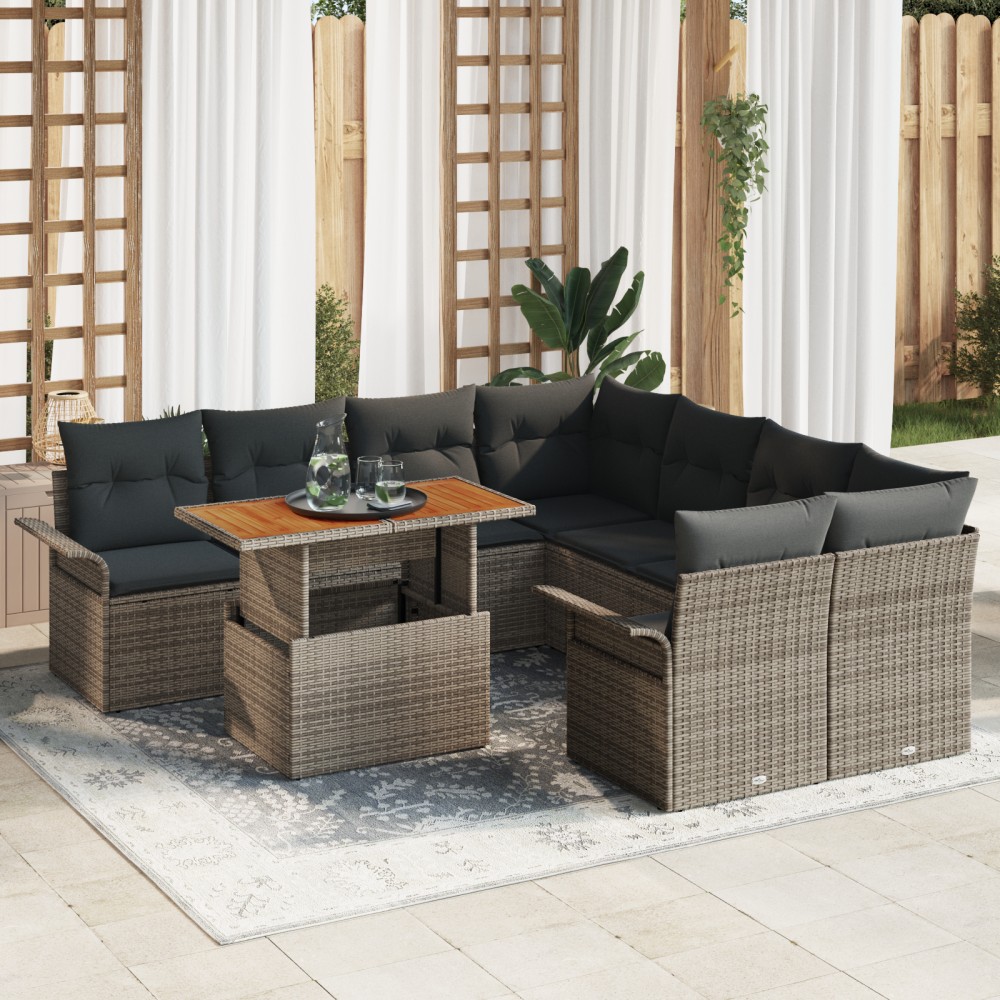 vidaXL Set de canapele pentru grădină cu pernă Manual 9 pcs Gri