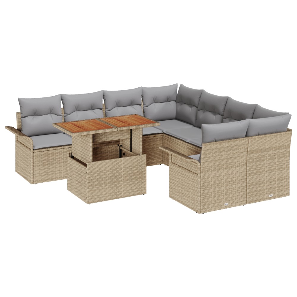 vidaXL Set de canapele pentru grădină 9 pcs bej și gri deschis