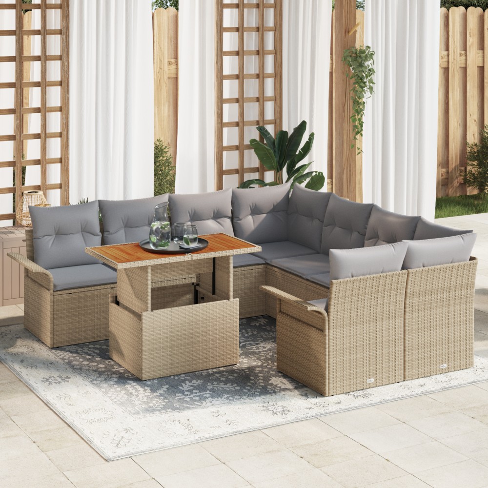vidaXL Set de canapele pentru grădină 9 pcs bej și gri deschis