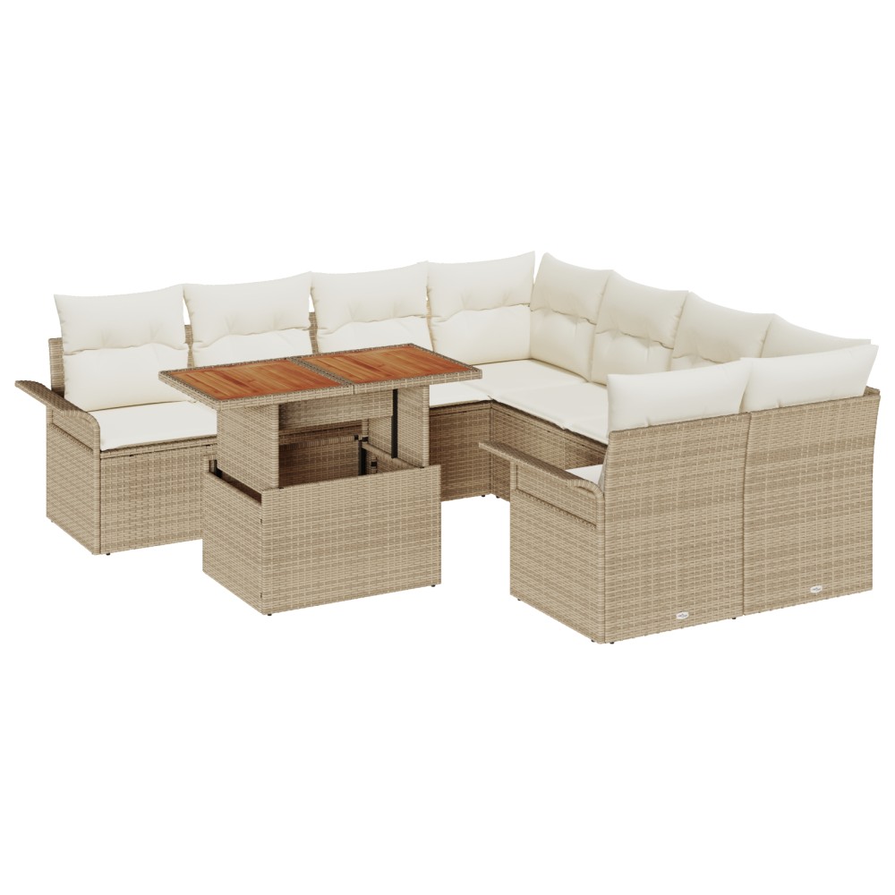 vidaXL Set de canapele pentru grădină cu pernă 9 pcs bej și crem