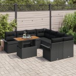 vidaXL Set de canapele pentru grădină cu pernă 9 pcs Negru
