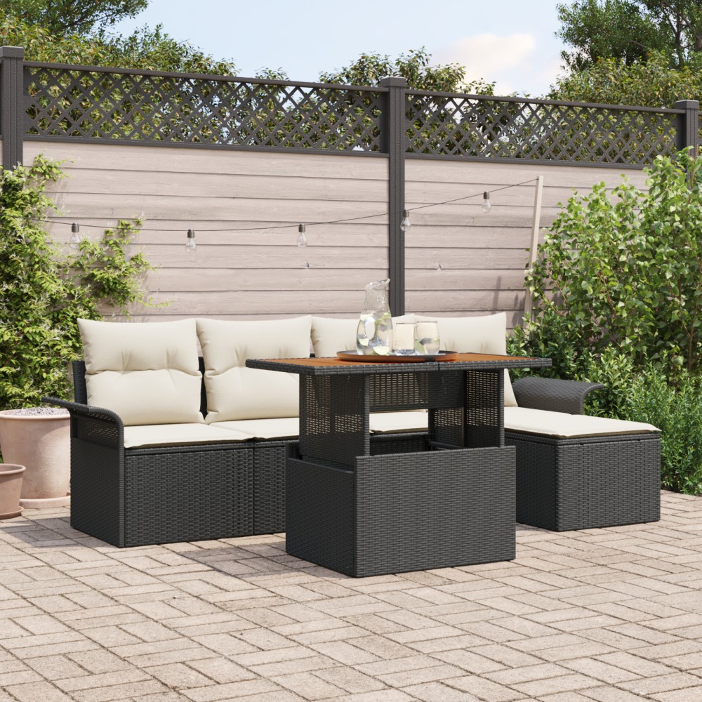 vidaXL Set de canapele pentru grădină cu pernă 6 pcs negru și crem