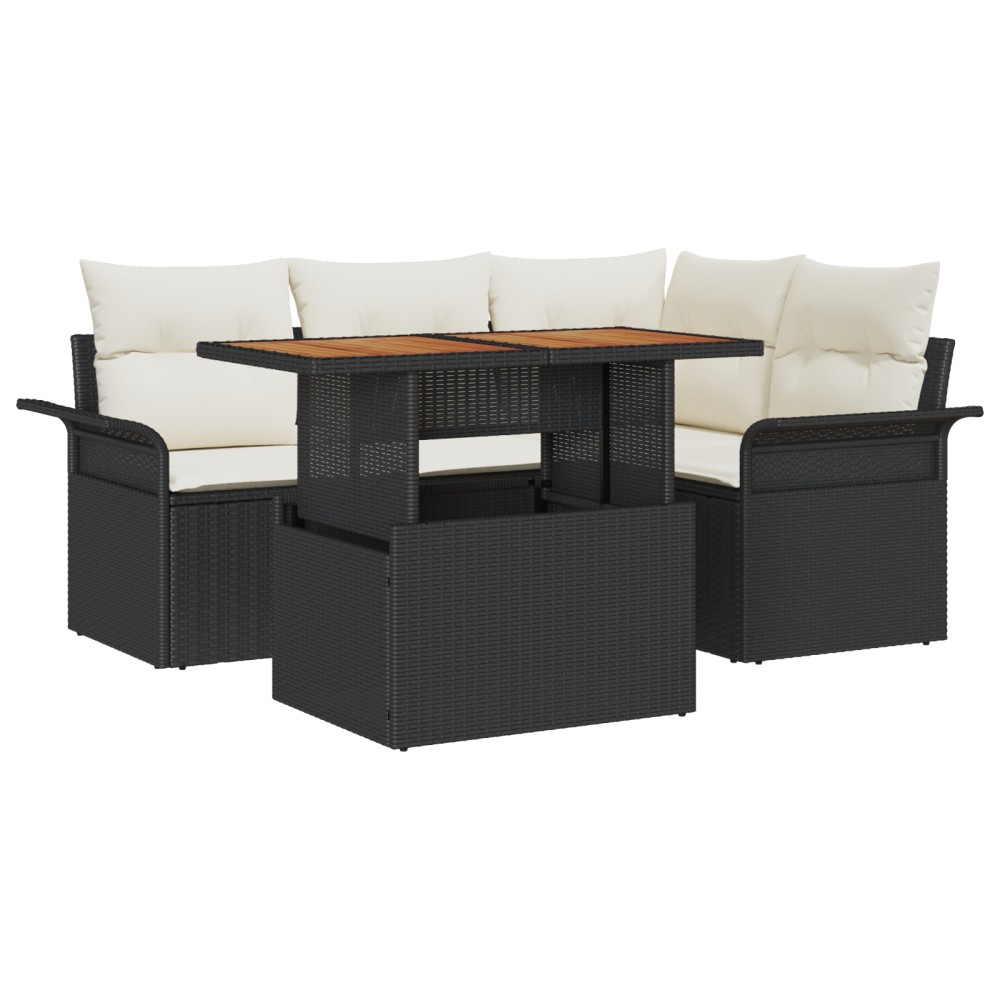 vidaXL Set de canapele pentru grădină cu pernă 5 pcs negru și crem