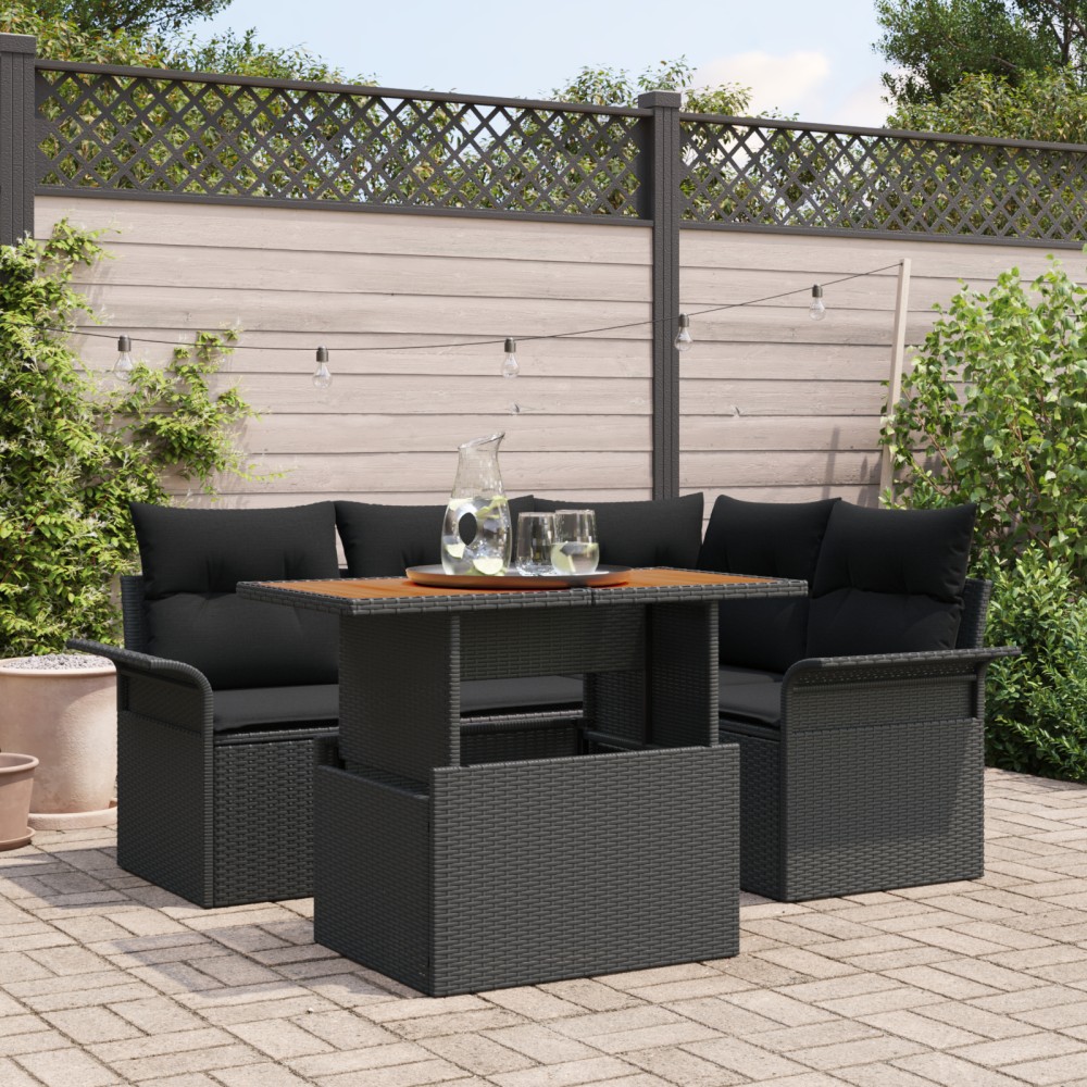 vidaXL Set de canapele pentru grădină 5 pcs Negru 100 x 55 x 73 cm