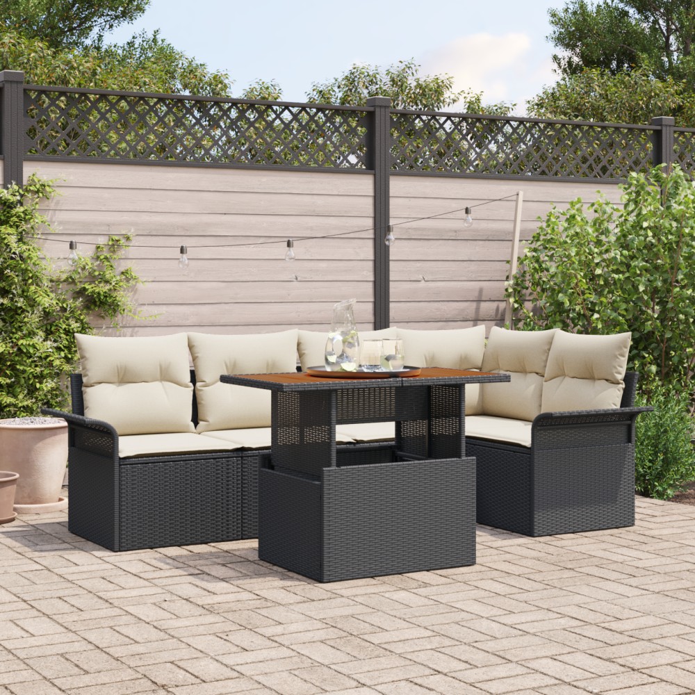 vidaXL Set de canapele pentru grădină cu pernă 6 pcs negru și crem
