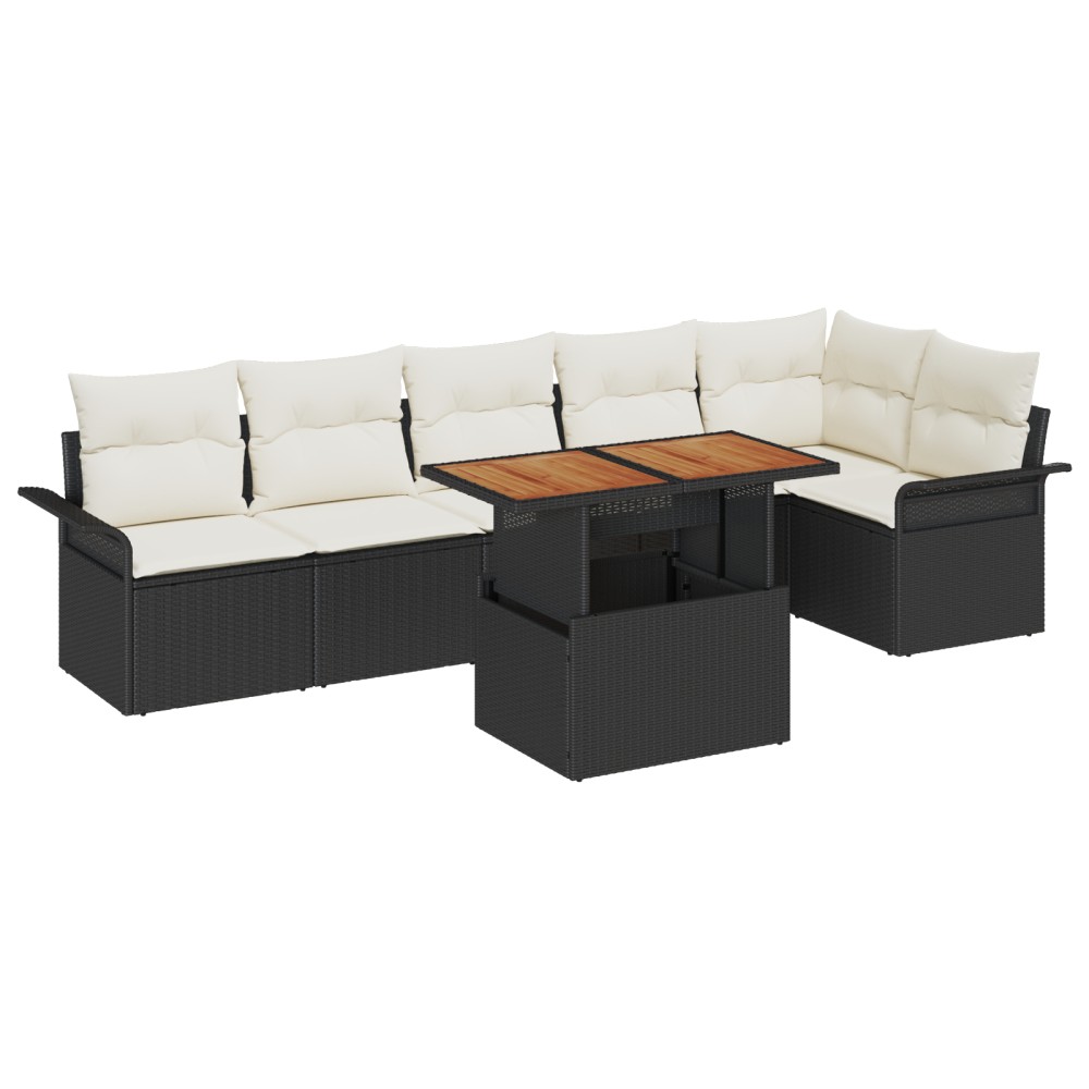 vidaXL Set de canapele pentru grădină cu pernă 7 pcs negru și crem
