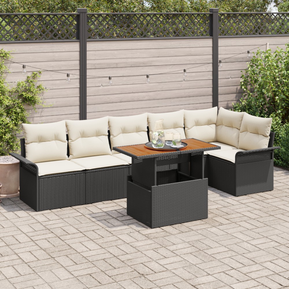 vidaXL Set de canapele pentru grădină cu pernă 7 pcs negru și crem