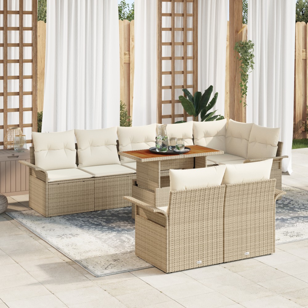 vidaXL Set de canapele pentru grădină cu pernă 9 pcs bej și crem