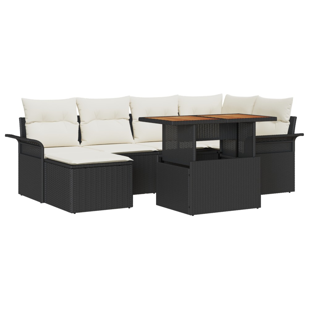 vidaXL Set de canapele pentru grădină cu pernă 7 pcs negru și crem