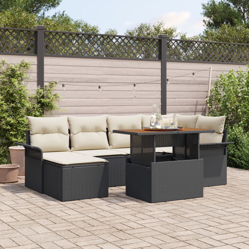 vidaXL Set de canapele pentru grădină cu pernă 7 pcs negru și crem