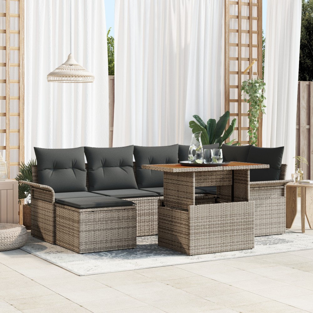 vidaXL Set de canapele pentru grădină cu pernă 7 pcs Gri