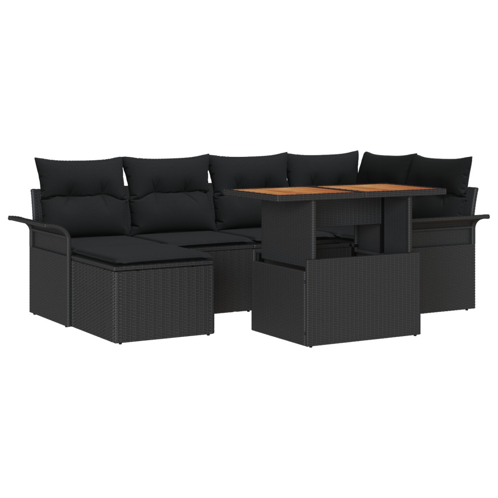 vidaXL Set de canapele pentru grădină cu pernă 7 pcs Negru