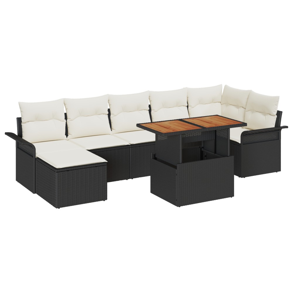 vidaXL Set de canapele pentru grădină cu pernă 8 pcs negru și crem