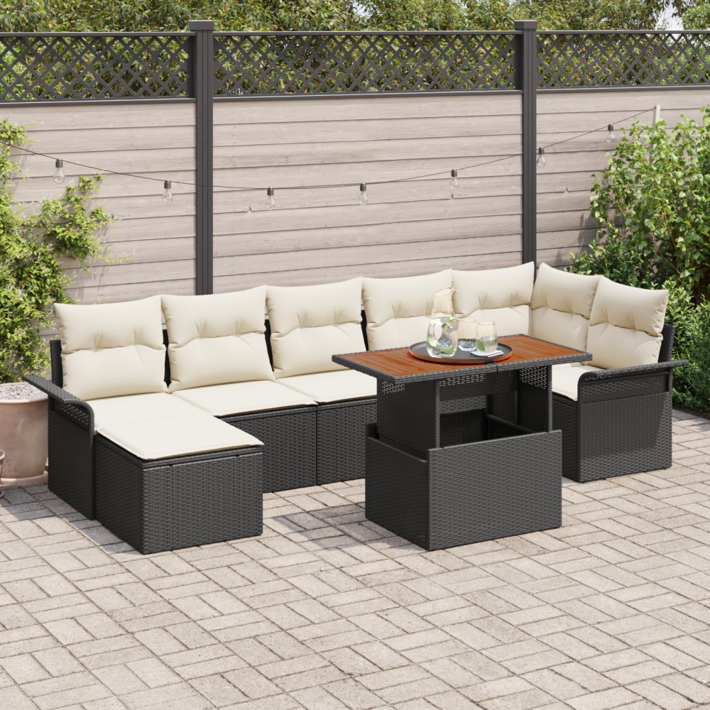 vidaXL Set de canapele pentru grădină cu pernă 8 pcs negru și crem