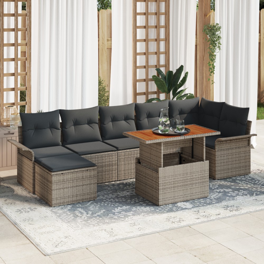 vidaXL Set de canapele pentru grădină cu pernă 8 pcs Gri