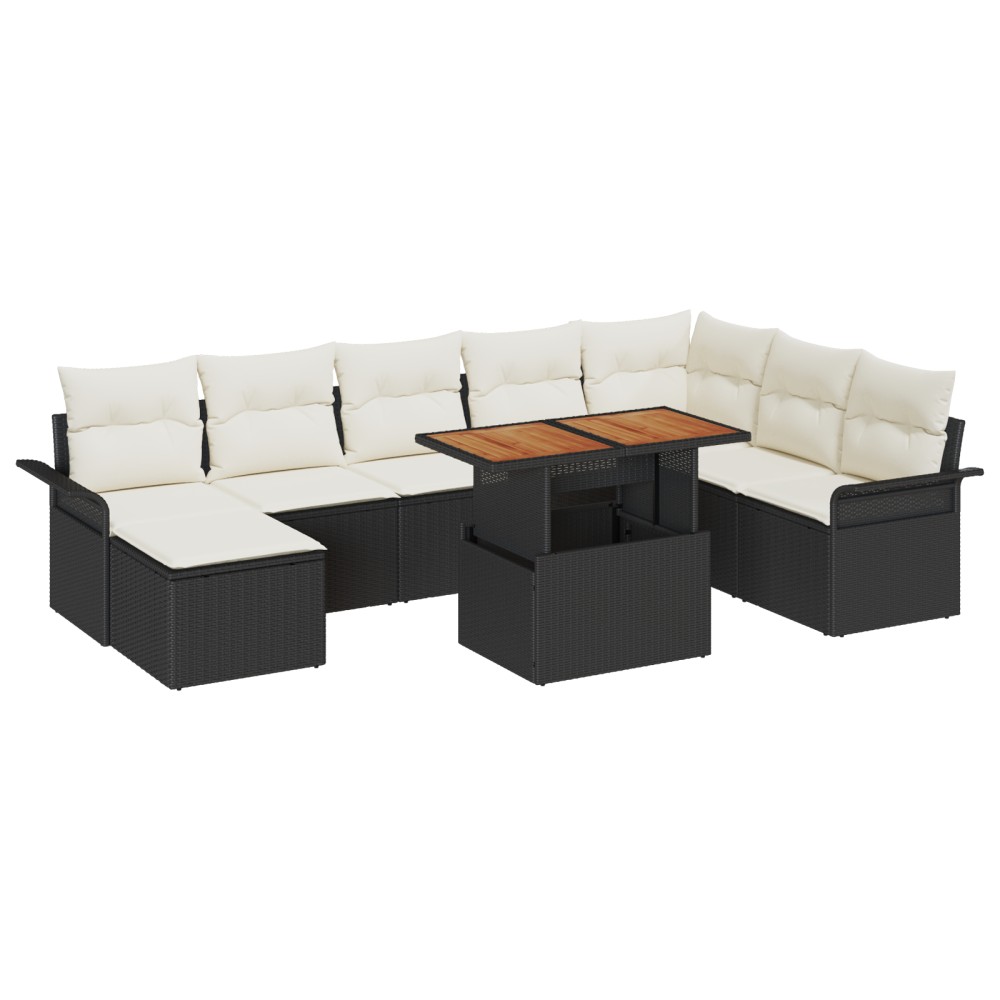vidaXL Set de canapele pentru grădină cu pernă 9 pcs negru și crem