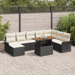 vidaXL Set de canapele pentru grădină cu pernă 9 pcs negru și crem
