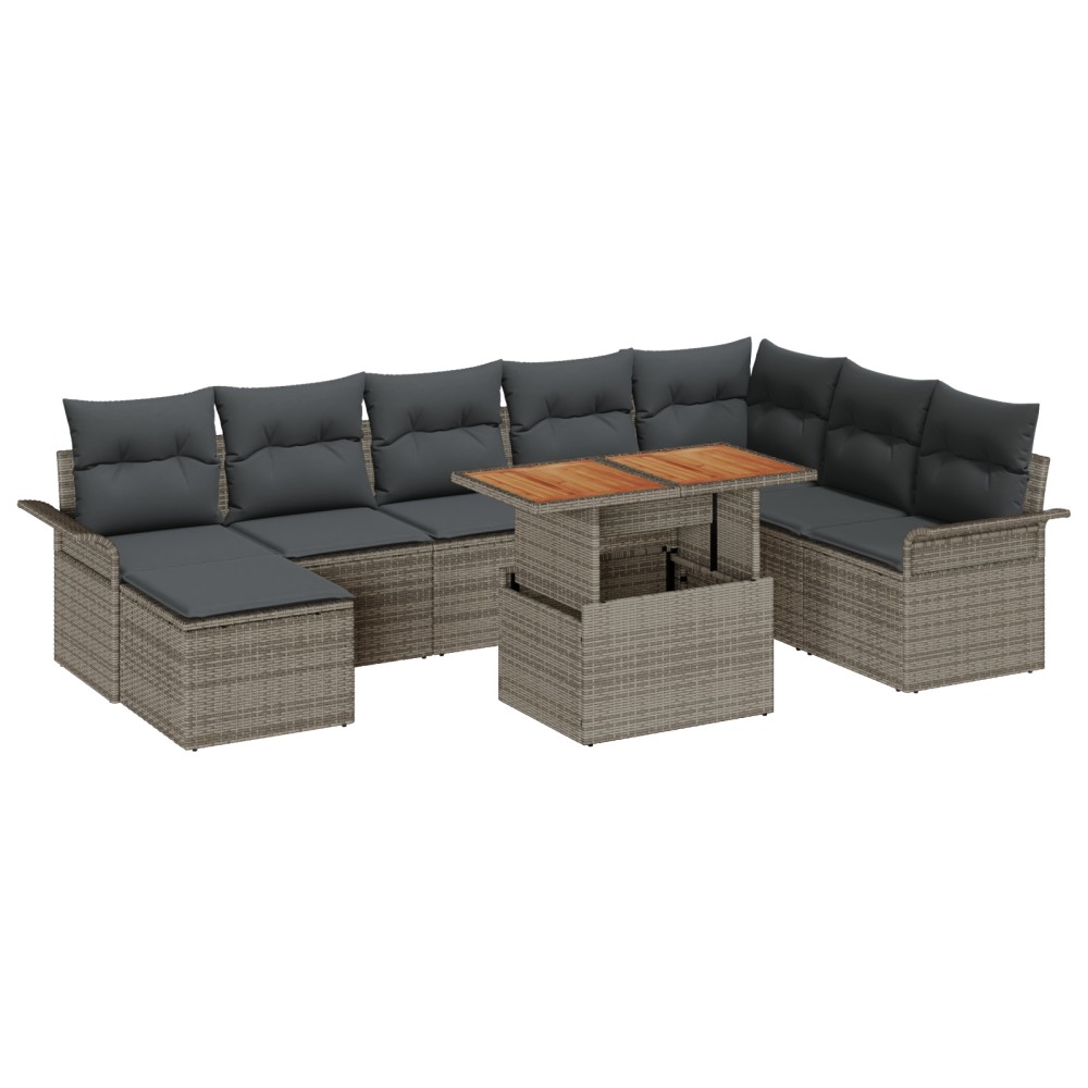 vidaXL Set de canapele pentru grădină cu pernă 9 pcs Gri