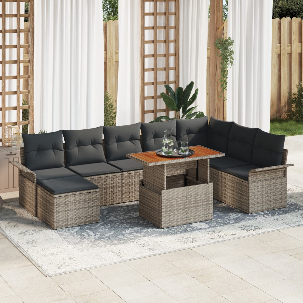 vidaXL Set de canapele pentru grădină cu pernă 9 pcs Gri