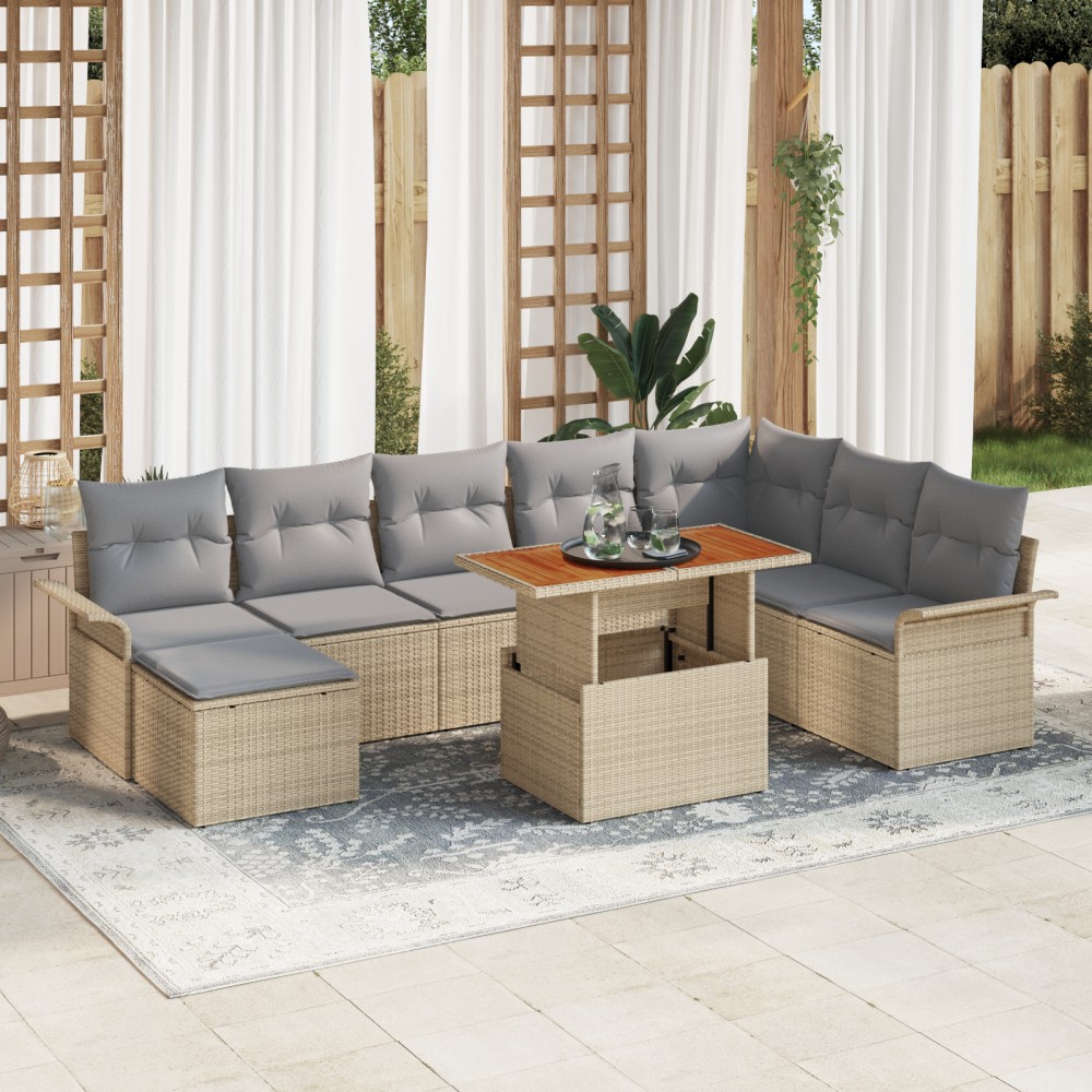 vidaXL Set de canapele pentru grădină 9 pcs bej și gri deschis