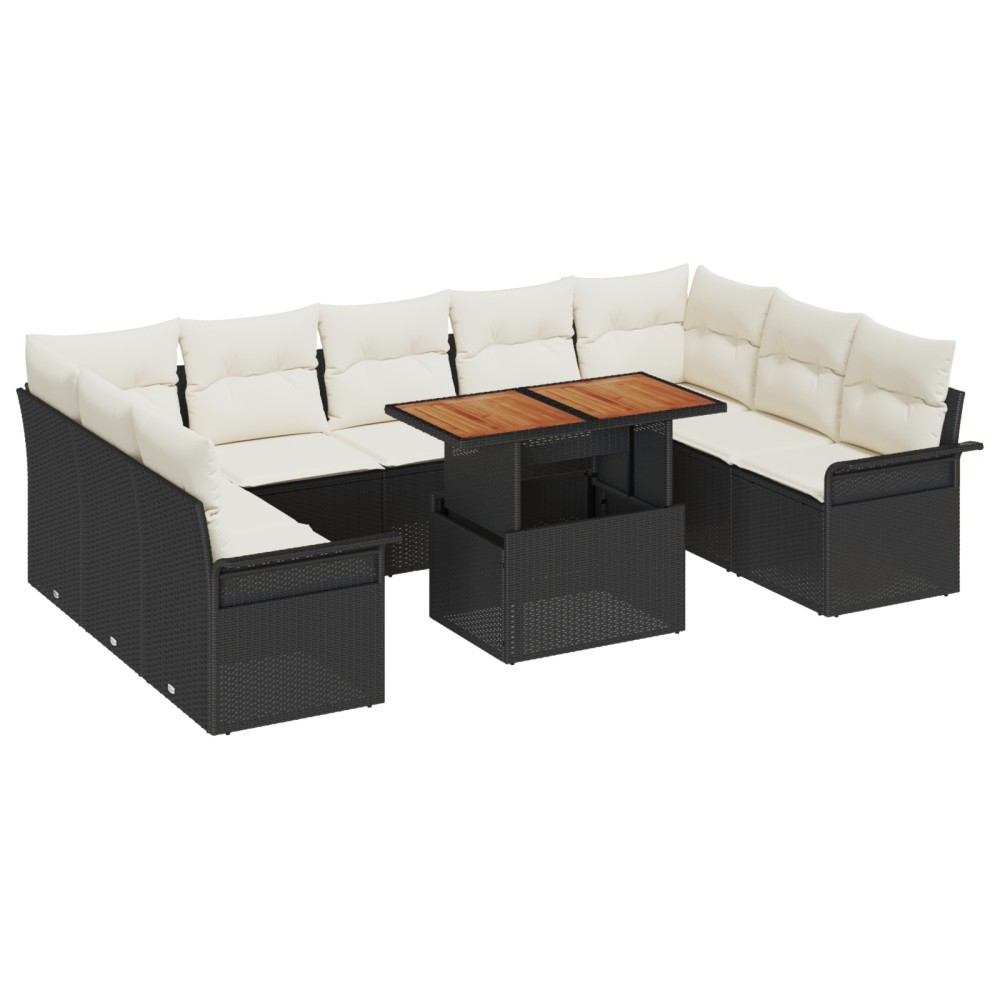 vidaXL Set de canapele pentru grădină cu pernă 10 pcs negru și crem