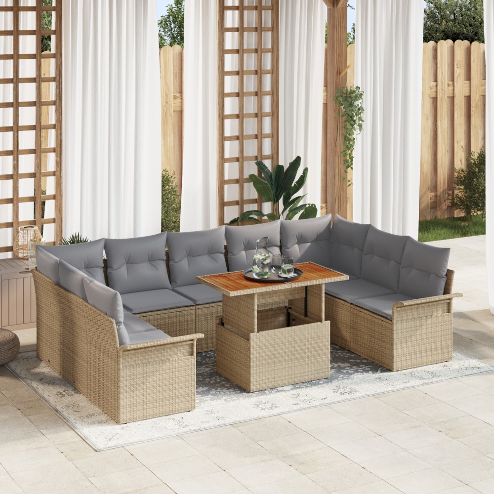 vidaXL Set de canapele pentru grădină 10 pcs bej și gri deschis